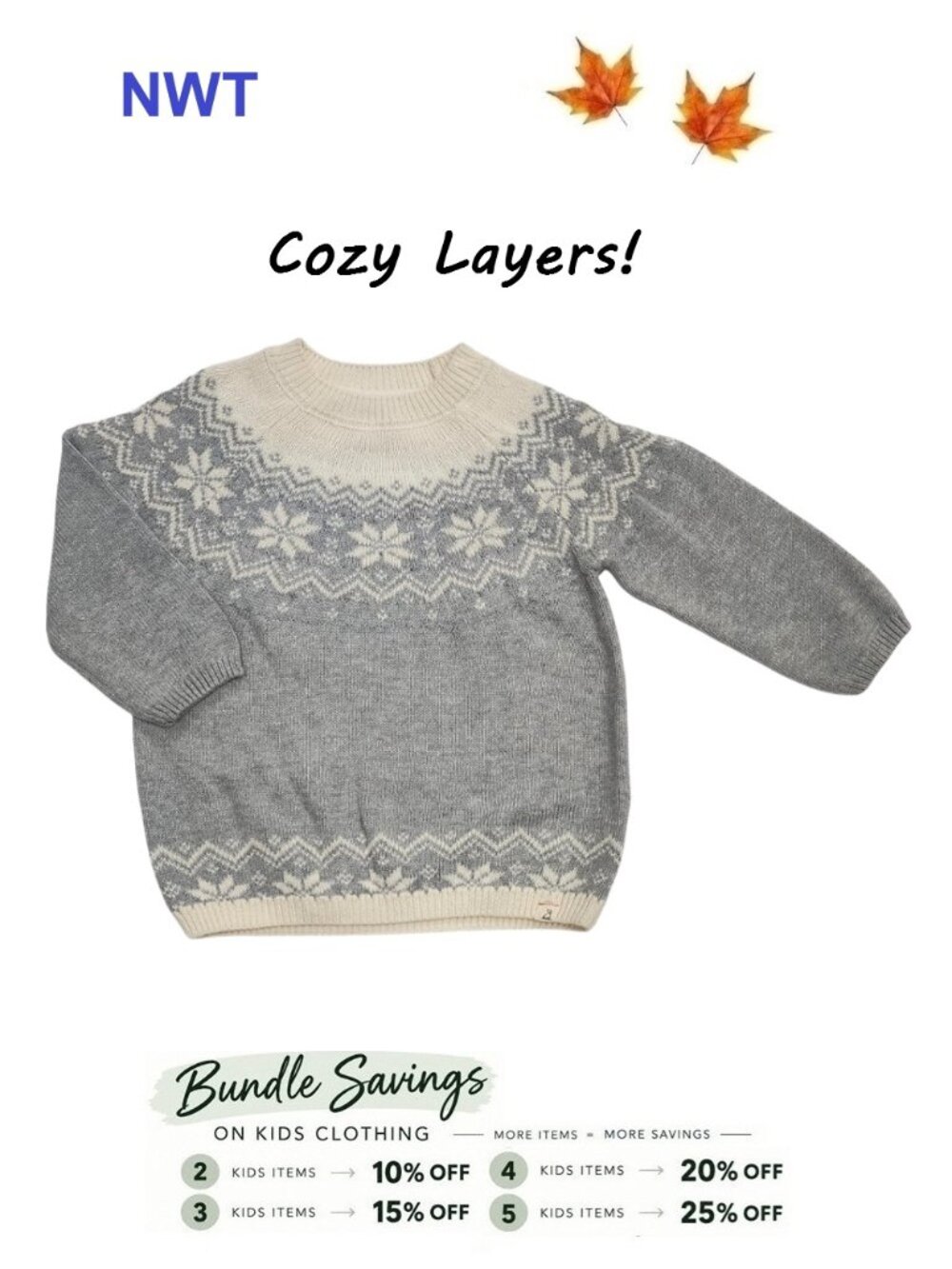 Me & Henry Classic Sweater Grey & Cream Winter Theme size 18-24M